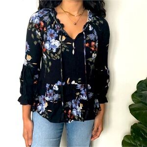 American Eagle Dark Floral  Long Sleeved Peasant  Blouse/Top  Size Small